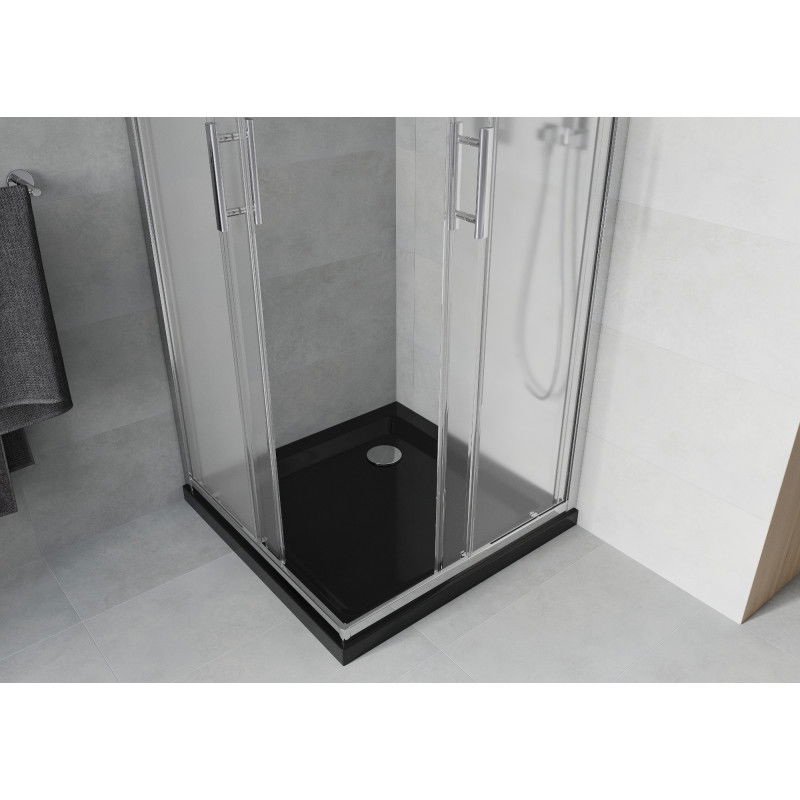 Mexen Rio čtvercová sprchová kabina 90 x 90 cm, mlha, chrom + sprchová vanička Flat, černá - 860-090-090-01-30-4070