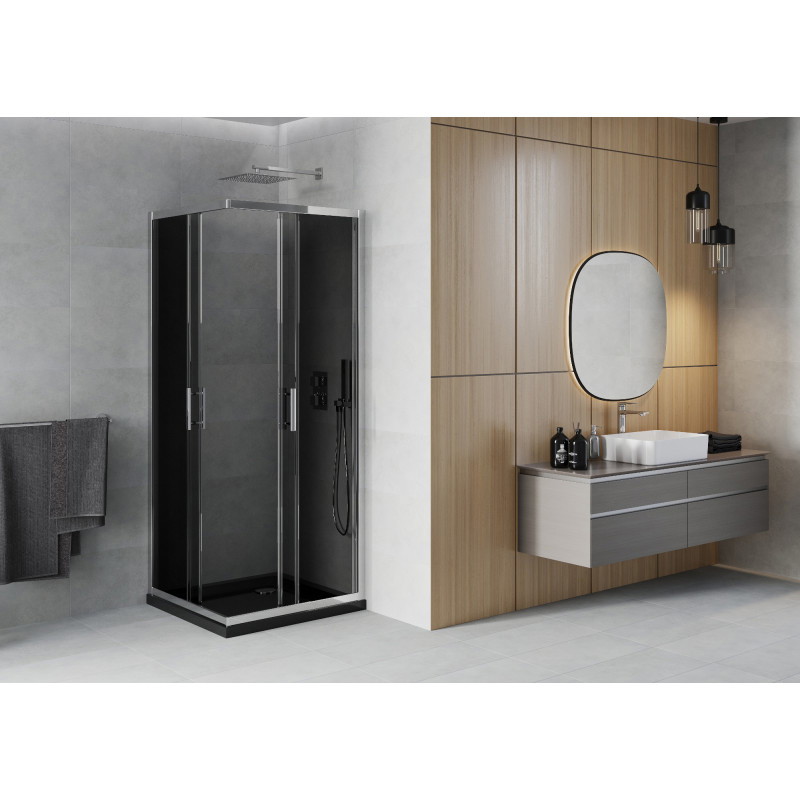 Mexen Rio čtvercová sprchová kabina 90 x 90 cm, grafit, chrom + vanička Flat, černá - 860-090-090-01-40-4070