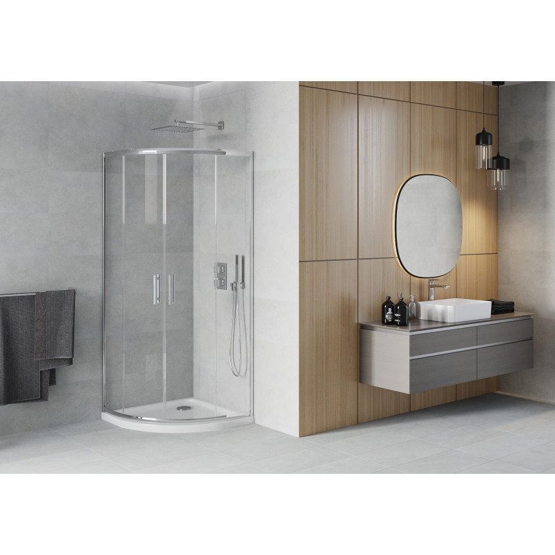 Mexen Rio sprchový kout půlkruhový 80 x 80 cm, transparentní, chrom + vanička Flat, bílá - 863-080-080-01-00-4110