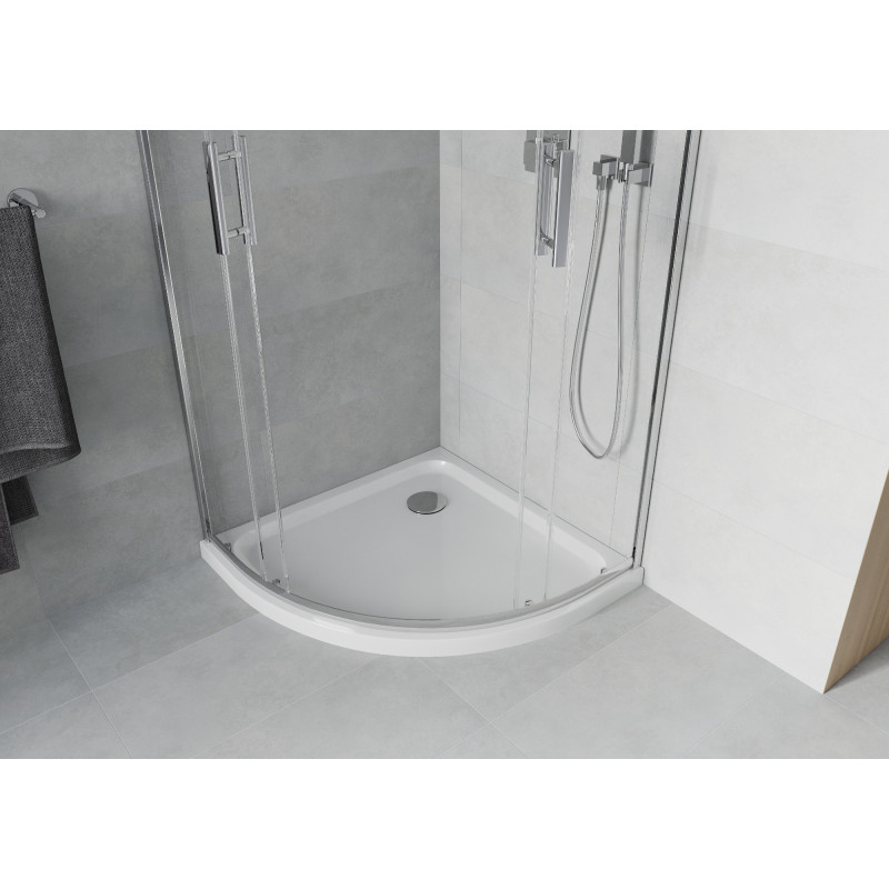 Mexen Rio sprchový kout půlkruhový 80 x 80 cm, transparentní, chrom + vanička Flat, bílá - 863-080-080-01-00-4110