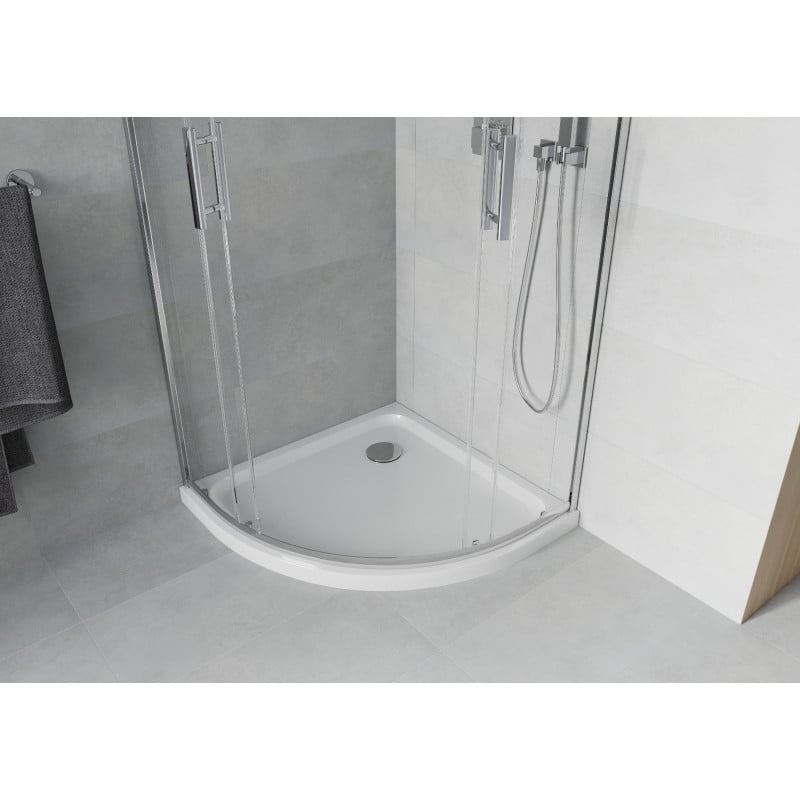 Mexen Rio půlkruhová sprchová kabina 90 x 90 cm, transparentní, chrom + sprchová vanička Flat, bílá - 863-090-090-01-00-4110