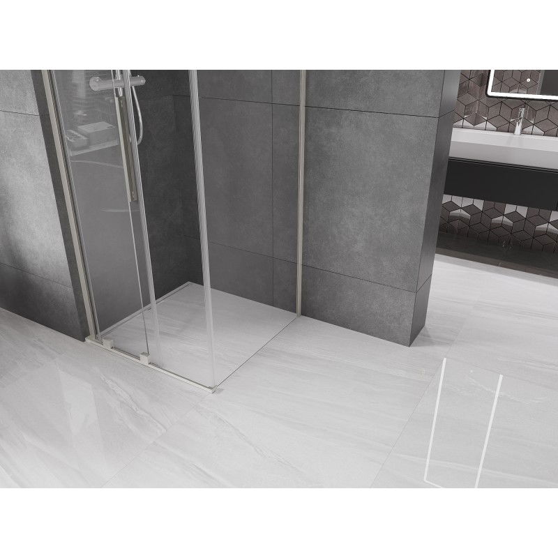 Mexen Velar L sprchový kout posuvný 90 x 90 cm, transparentní, kartáčovaný nikl - 871-090-090-03-97