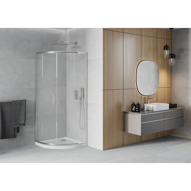 Mexen Rio sprchový kout půlkruhový 90 x 90 cm, matný, chrom + vanička Flat, bílá - 863-090-090-01-30-4110