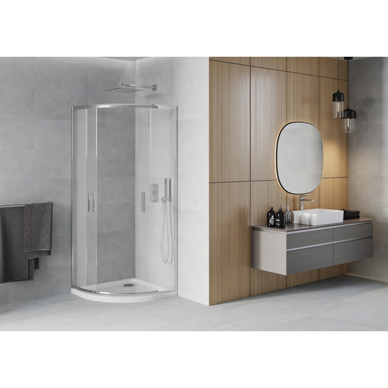 Mexen Rio sprchový kout půlkruhový 90 x 90 cm, matný, chrom + vanička Flat, bílá - 863-090-090-01-30-4110