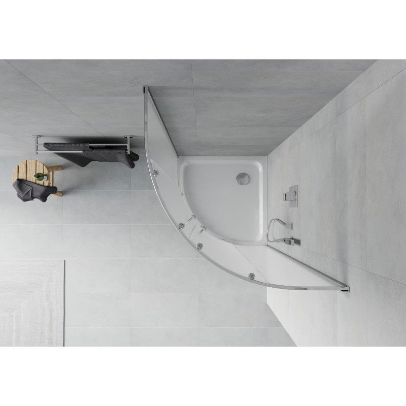Mexen Rio kout sprchový půlkruhový 90 x 90 cm, matný, chrom + vana Flat, bílá - 863-090-090-01-30-4110
