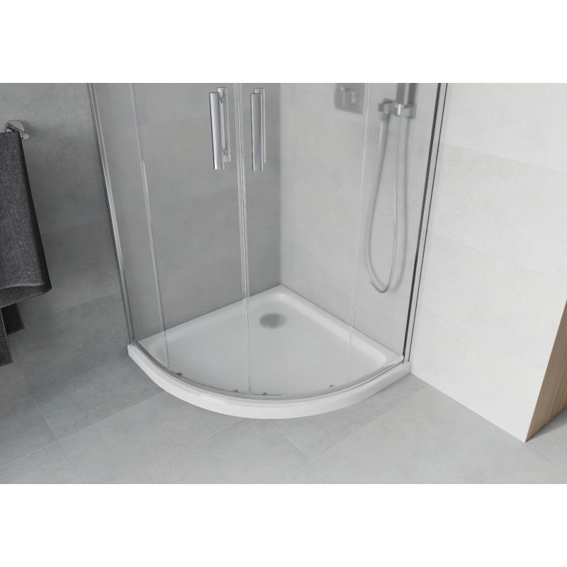 Mexen Rio kout sprchový půlkruhový 90 x 90 cm, matný, chrom + vana Flat, bílá - 863-090-090-01-30-4110