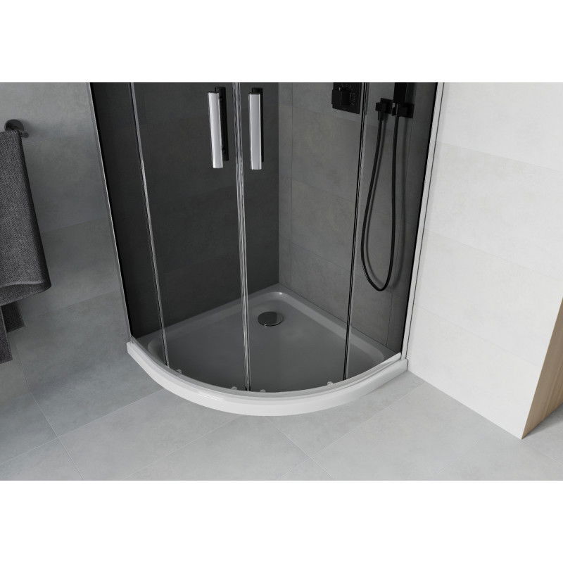 Mexen Rio polokruhová sprchová kabina 90 x 90 cm, grafit, chrom + vanička Flat, bílá - 863-090-090-01-40-4110