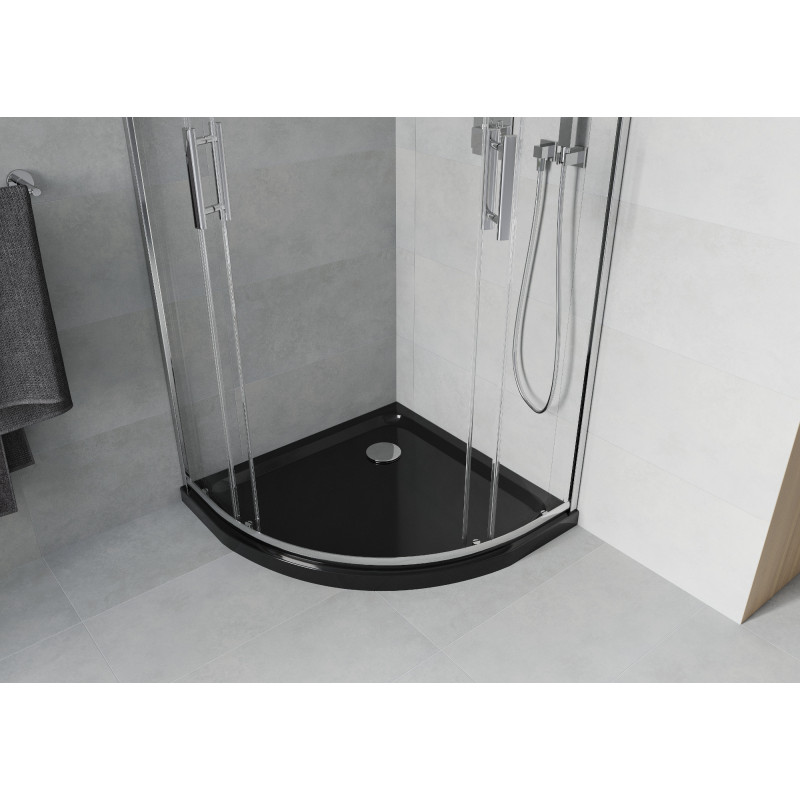 Mexen Rio sprchový kout půlkruhový 80 x 80 cm, transparentní, chrom + vanička Flat, černý - 863-080-080-01-00-4170