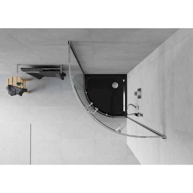 Mexen Rio čtvrtkruhový sprchový kout 90 x 90 cm, průhledný, chrom + vanička Flat, černý - 863-090-090-01-00-4170