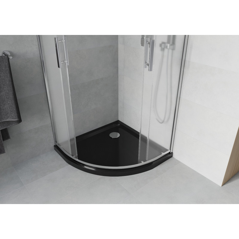 Mexen Rio sprchový kout půlkruhový 80 x 80 cm, mražený, chrom + vanička Flat, černý - 863-080-080-01-30-4170