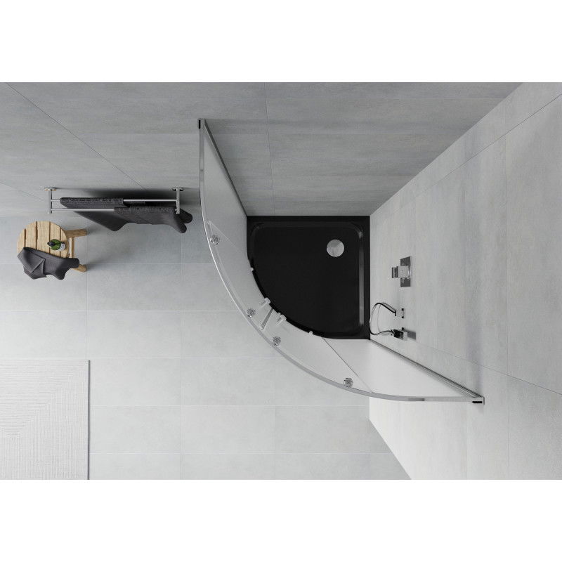 Mexen Rio sprchový kout půlkruhový 80 x 80 cm, mat, chrom + vanička Flat, černý - 863-080-080-01-30-4170