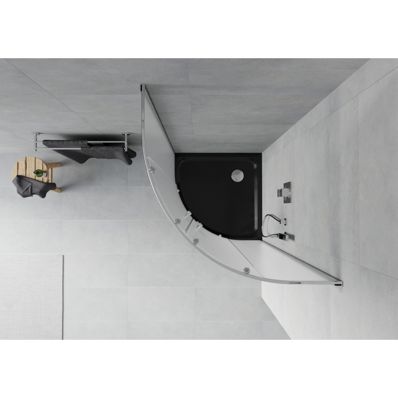 Mexen Rio sprchový kout půlkruhový 90 x 90 cm, matný, chrom + sprchová vanička Flat, černá - 863-090-090-01-30-4170