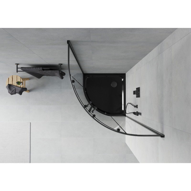 Mexen Rio sprchová kabina půlkruhová 80 x 80 cm, transparentní, černá + vanička Flat, černá - 863-080-080-70-00-4170B