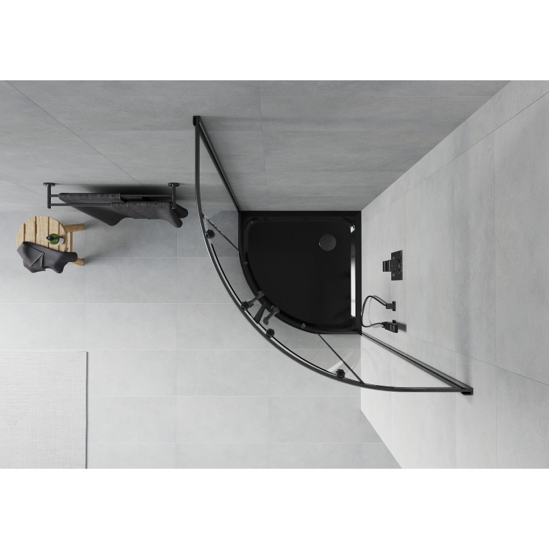 Mexen Rio sprchový kout půlkruhový 90 x 90 cm, průhledný, černý + vanička Flat, černá - 863-090-090-70-00-4170B