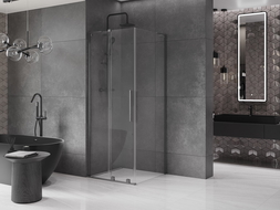 Mexen Velar L posuvná sprchová kabina 90 x 90 cm, průhledná, kartáčovaná šedá puška - 871-090-090-03-66