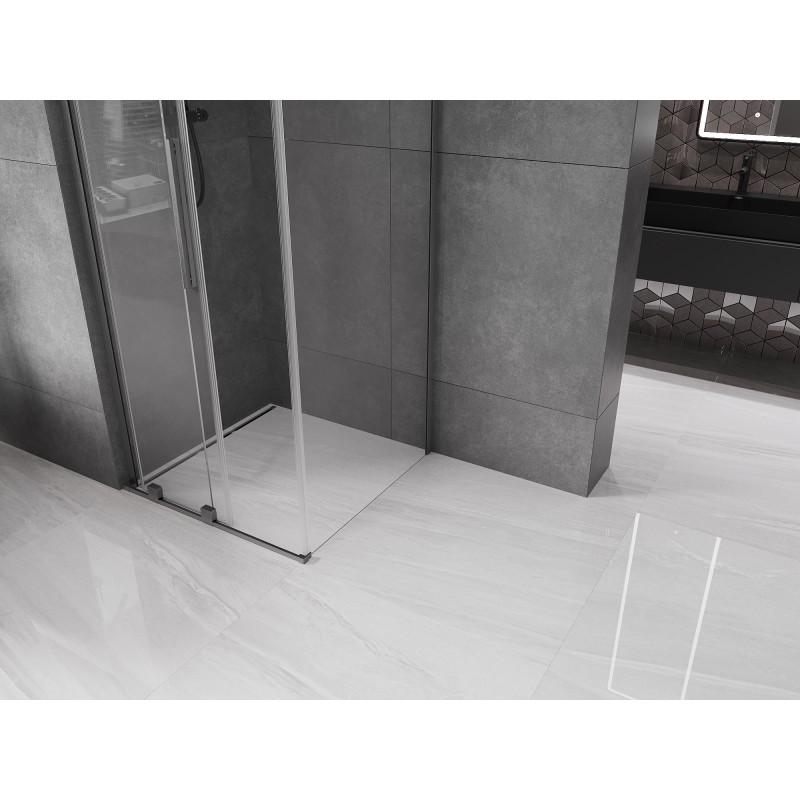 Mexen Velar L posuvná sprchová kabina 90 x 90 cm, průhledná, kartáčovaná šedá puška - 871-090-090-03-66