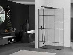 Mexen Kioto L sprchová stěna Walk-in 100 x 200 cm, černý vzor, gun metal - 800-100-103-95-78