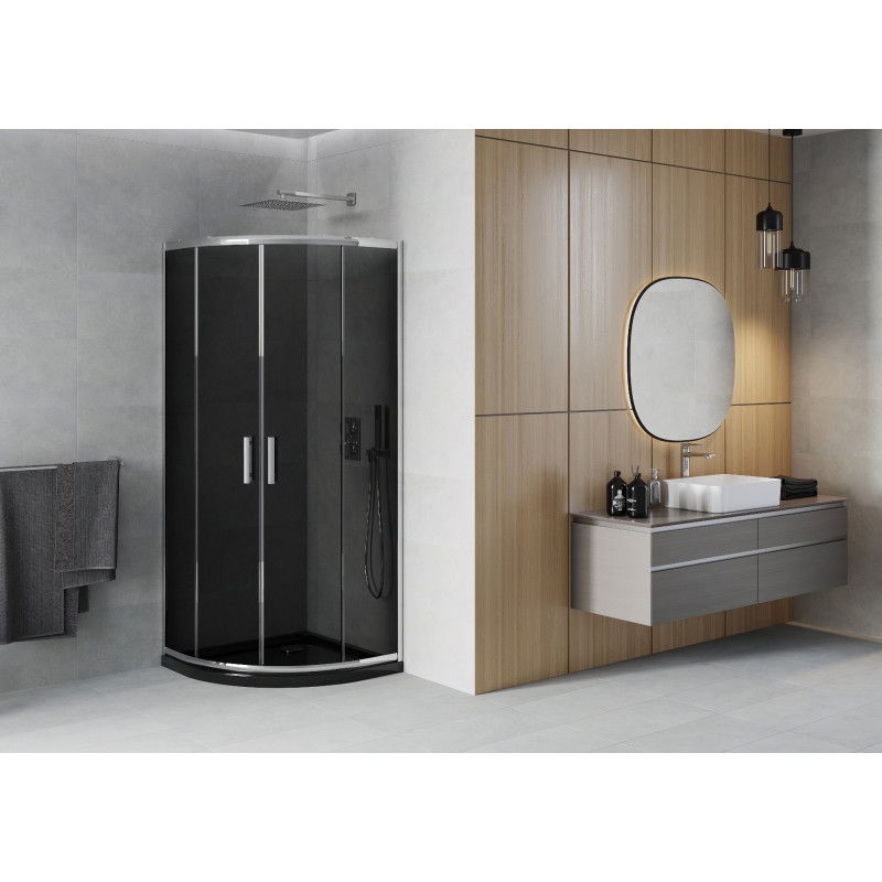 Mexen Rio sprchový kout půlkruhový 90 x 90 cm, grafit, chrom + vanička Flat, černý - 863-090-090-01-40-4170
