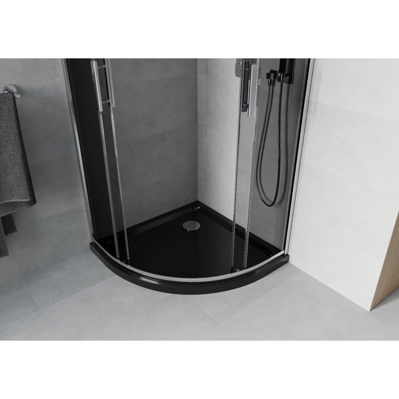 Mexen Rio sprchový kout polokruhový 90 x 90 cm, grafit, chrom + vanička Flat, černá - 863-090-090-01-40-4170