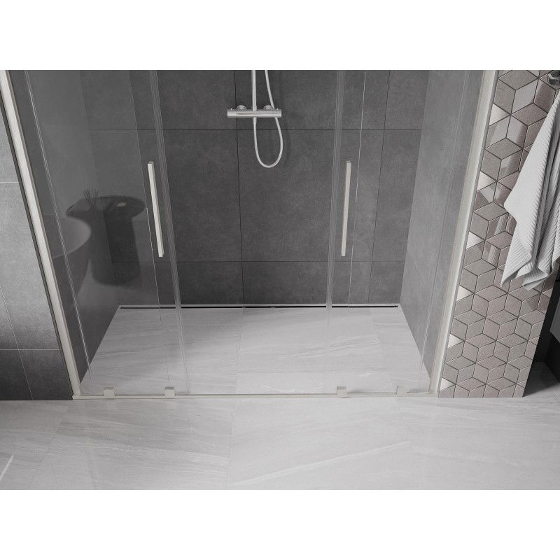Mexen Velar Duo posuvné sprchové dveře 200 cm, transparentní, kartáčovaný nikl - 871-200-000-02-97