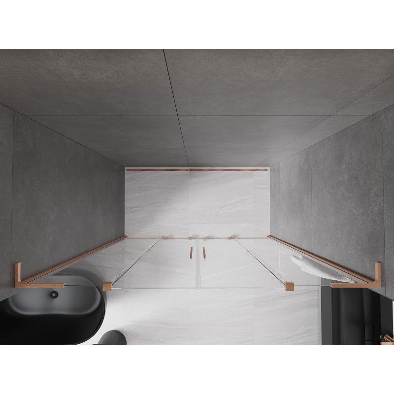 Mexen Velar L Duo posuvné sprchové dveře 200 cm, transparentní, kartáčovaná měď - 871-200-003-02-65