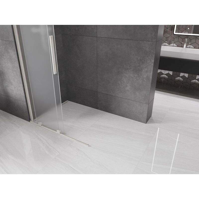 Mexen Velar posuvná sprchová stěna Walk-in 110 x 200 cm, matné sklo 8 mm, kartáčovaný nikl - 871-110-000-33-97