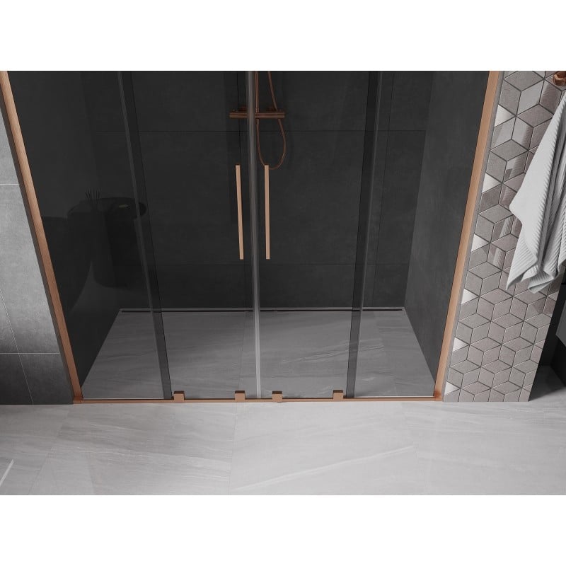 Mexen Velar L Duo posuvné sprchové dveře 170 cm, grafit, kartáčovaná měď - 871-170-003-42-65