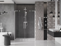 Mexen Velar L Duo sprchové dveře posuvné 150 cm, transparentní, bílé - 871-150-003-02-20