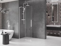 Mexen Velar L posuvná sprchová stěna Walk-in 110 x 200 cm, transparentní 8 mm, bílá - 871-110-003-03-20