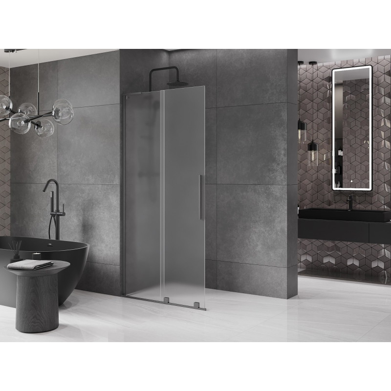 Mexen Velar L posuvná sprchová stěna Walk-in 100 x 200 cm, mat 8 mm, gun gray kartáčovaný - 871-100-003-33-66