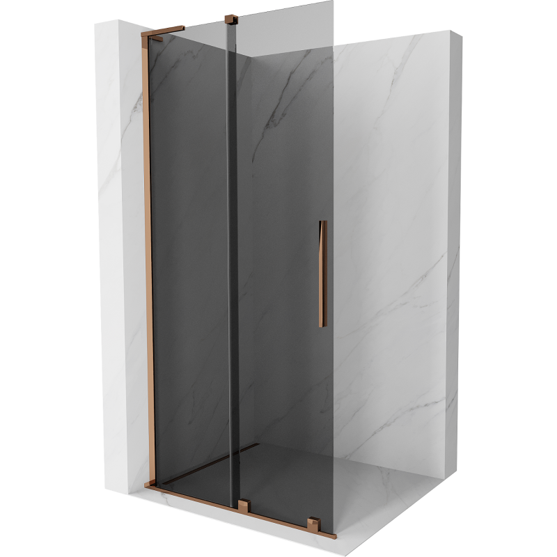 Mexen Velar L sprchová zástěna posuvná Walk-in 100 x 200 cm, grafit 8 mm, růžové zlato - 871-100-003-43-60