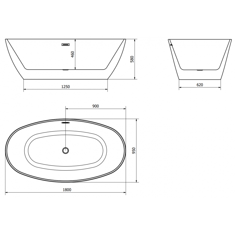 Mexen Eris volně stojící vana 180 x 95 cm, bílá/černá, přepad chrom - 53441809575-01