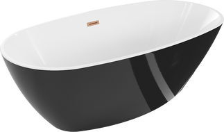 Mexen Eris samostatně stojící vana 180 x 95 cm, bílá/černá, přepad kartáčovaná měď - 53441809575-65