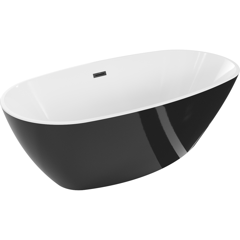 Mexen Eris samostatně stojící vana 180 x 95 cm, bílá/černá, přepad černý - 53441809575-70