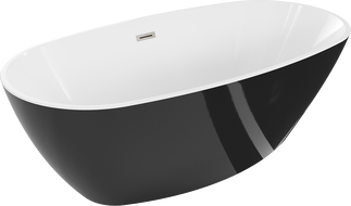 Mexen Eris volně stojící vana 180 x 95 cm, bílá/černá, přeliv kartáčovaný nikl - 53441809575-97