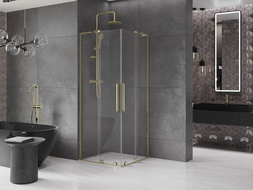 Mexen Velar L Duo sprchový kout posuvný 90 x 90 cm, transparentní, zlatý - 871-090-090-02-03-50