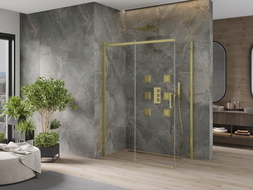 Mexen Omega posuvný sprchový kout 140 x 80 cm, průhledný, zlatý - 825-140-080-50-00