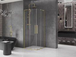Mexen Velar L Duo posuvná sprchová kabina 80 x 80 cm, transparentní, zlatá kartáčovaná - 871-080-080-02-03-55
