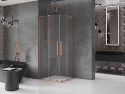 Mexen Velar L Duo posuvná sprchová kabina 100 x 100 cm, transparentní, kartáčovaná měď - 871-100-100-02-03-65