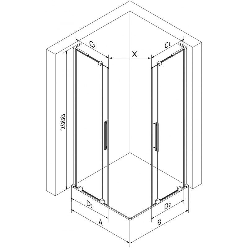 Mexen Velar L Duo posuvná sprchová kabina 100 x 100 cm, transparentní, kartáčovaný nikl - 871-100-100-02-03-97