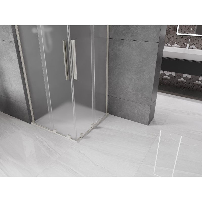 Mexen Velar L Duo posuvná sprchová kabina 80 x 80 cm, matné sklo, kartáčovaný nikl - 871-080-080-02-33-97