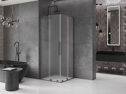 Mexen Velar L Duo sprchová kabina posuvná 80 x 80 cm, matné sklo, gun metal - 871-080-080-02-33-95