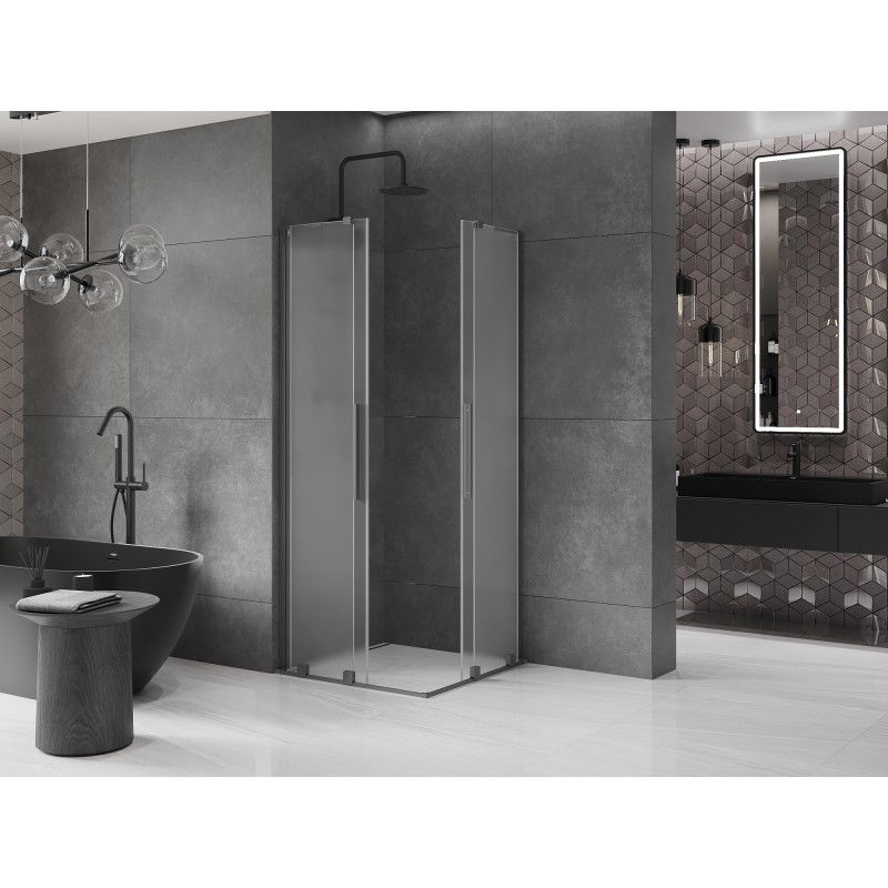 Mexen Velar L Duo sprchová kabina posuvná 80 x 80 cm, matná, gun metal - 871-080-080-02-33-95
