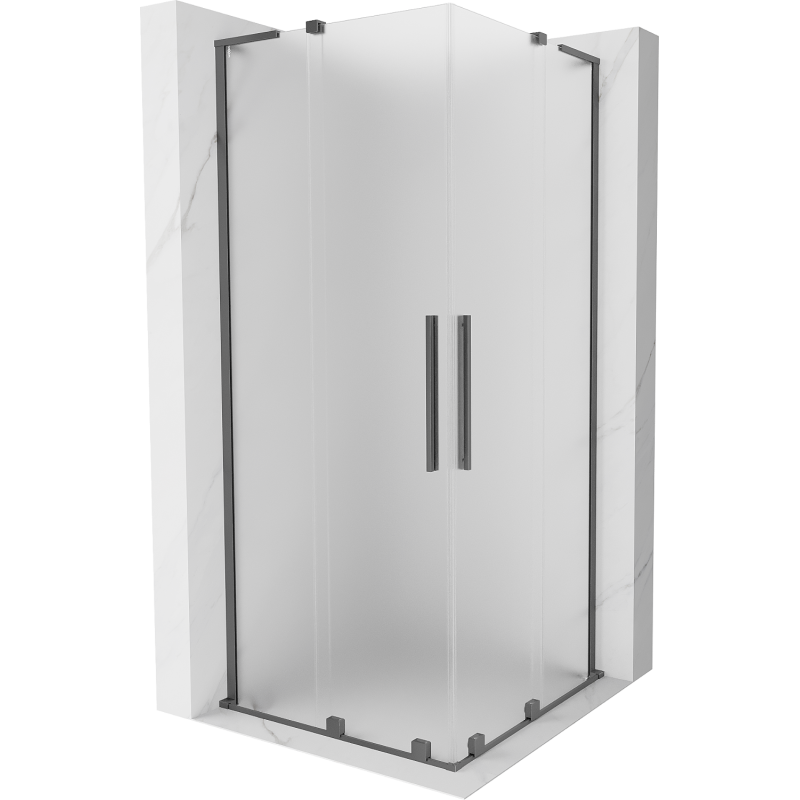 Mexen Velar L Duo sprchový kout posuvný 100 x 100 cm, mléčné sklo, gun metal - 871-100-100-02-33-95