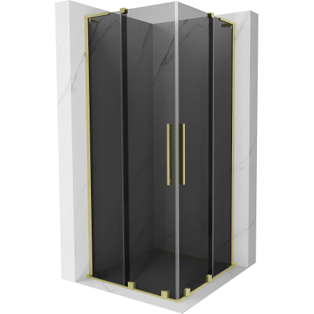 Mexen Velar L Duo sprchová zástěna posuvná 100 x 100 cm, grafitová, zlatá kartáčovaná - 871-100-100-02-43-55