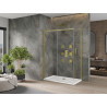 Mexen Omega posuvný sprchový kout 140 x 80 cm, transparentní, zlatý + vanička Flat - 825-140-080-50-00-4010