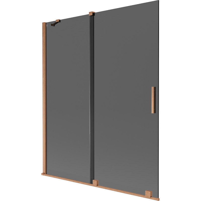 Mexen Velar dvoukřídlá zasouvací vanová zástěna 140 x 150 cm, grafit, kartáčovaná měď - 896-140-000-41-65