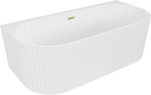 Mexen Sella volně stojící přisazená vana rýhovaná 150 x 75 cm, bílý lesk, přepad zlatý kartáčovaný - 52711507500-55