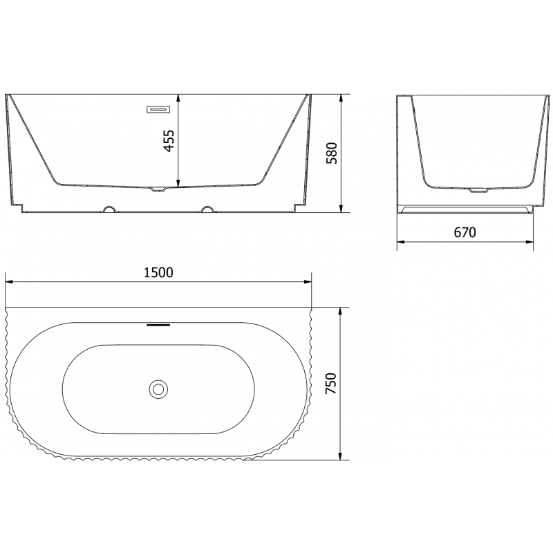Mexen Sella volně stojící přisazená vana vroubkovaná 150 x 75 cm, bílý lesk, přepad kartáčovaný nikl - 52711507500-97