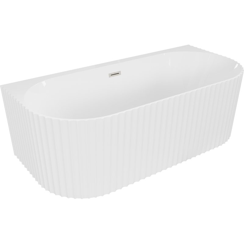 Mexen Sella volně stojící přisazená vana vroubkovaná 150 x 75 cm, bílý lesk, přepad kartáčovaný nikl - 52711507500-97